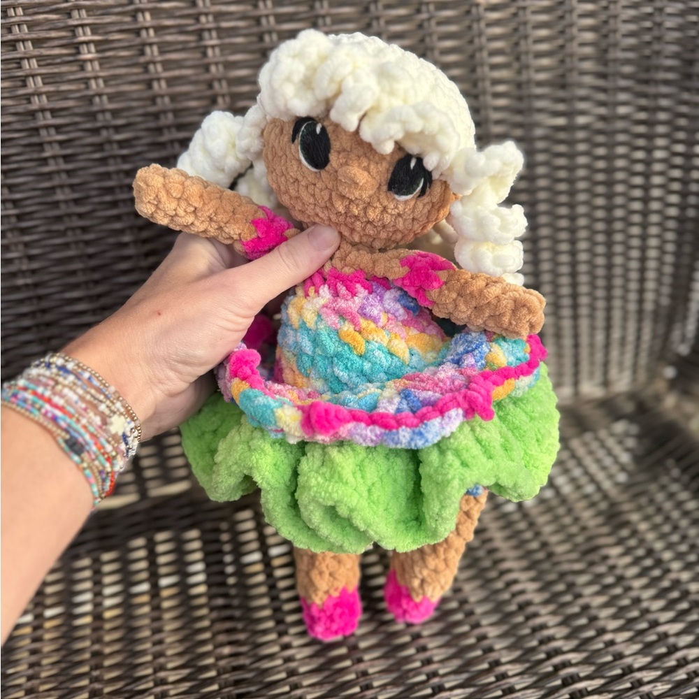 Colorful Crochet Plush Doll with Curly Hair